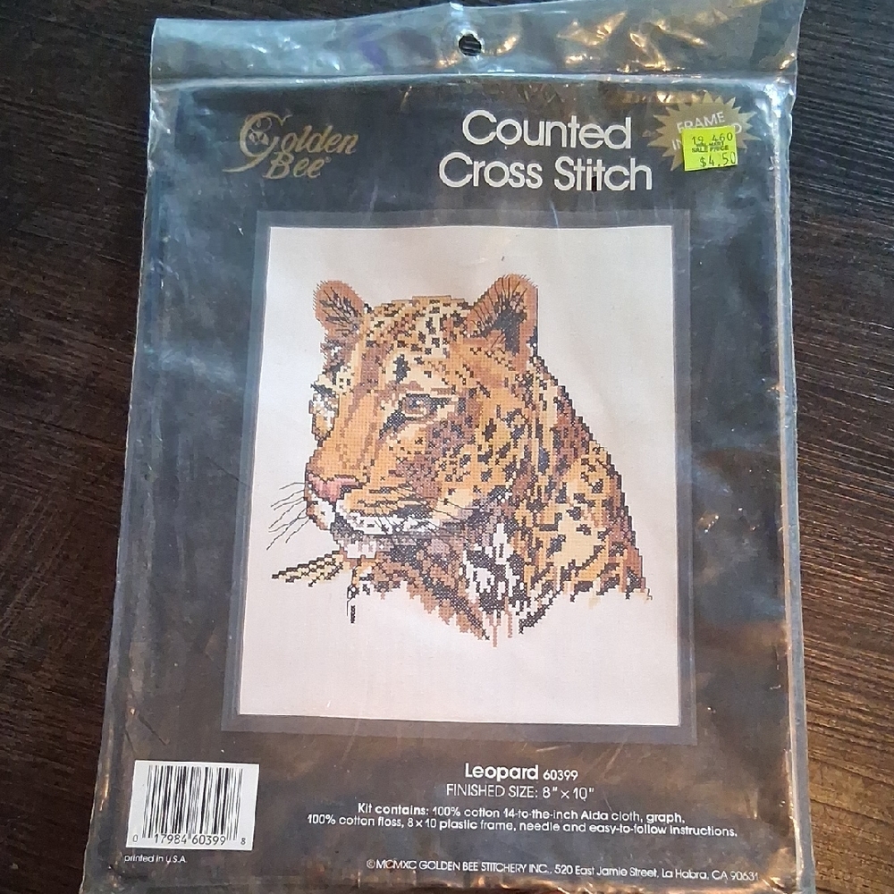 Vintage 90s Leopard Counted Cross Stitch Kit - Brown and Black
